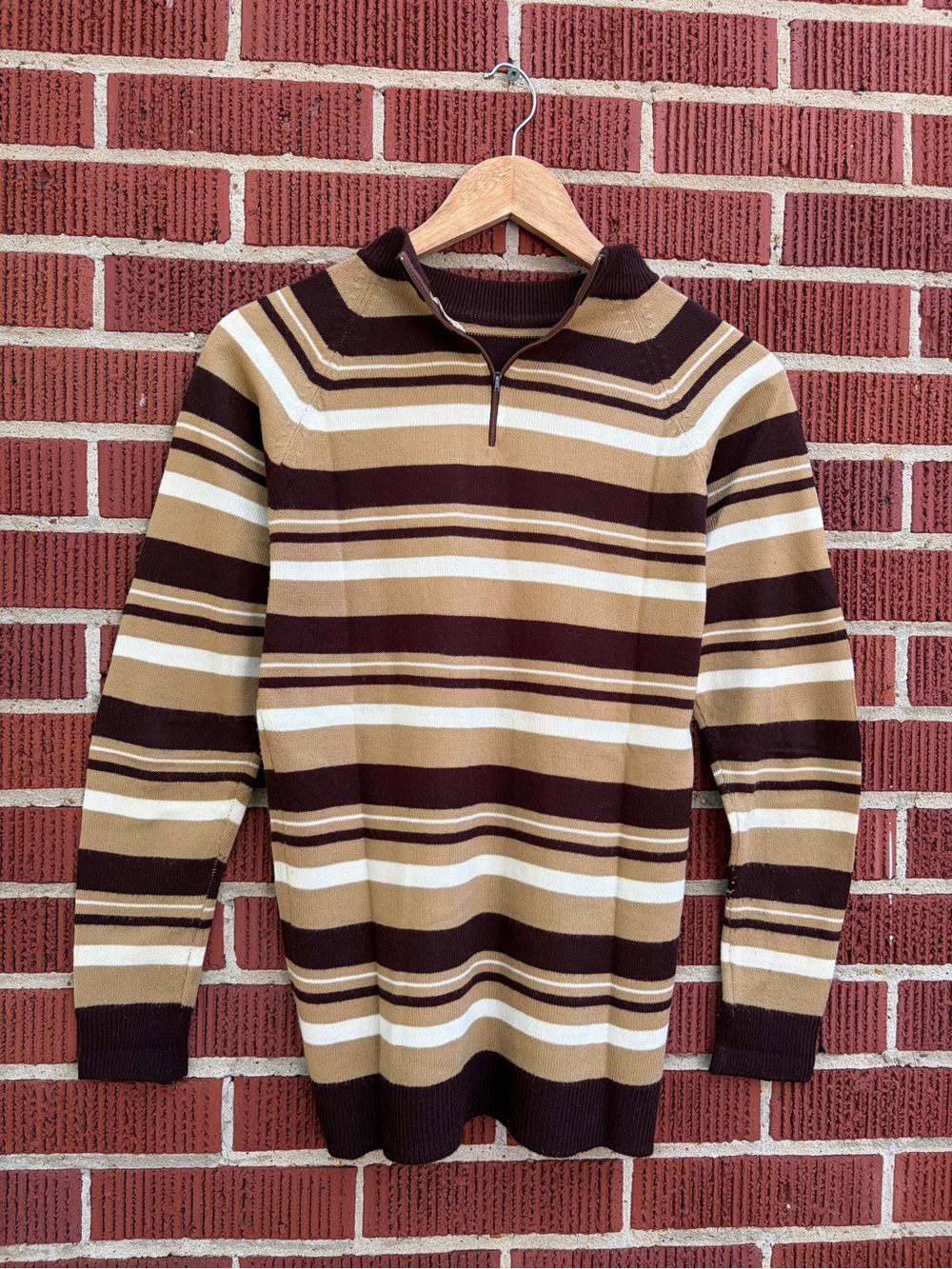 Women’s Striped Quarter-Zip Sweater in Brown and Tan